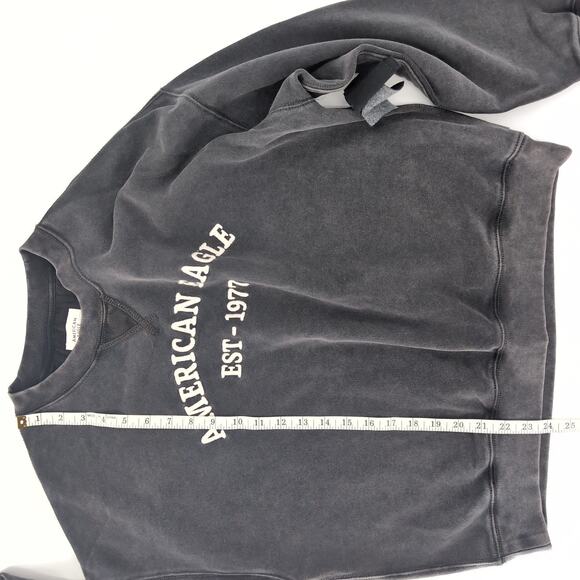 American Eagle Funday Gray/Grey Distressed Crewneck Graphic Sweatshirt - Size M - Picture 10 of 13